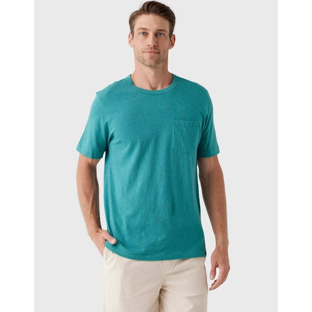 Faherty Sunwashed Pocket Tee Men Slub Knit Teal Blue S Coastal Comfort